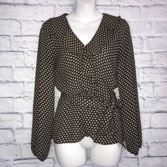 MAX STUDIO Ruffled Square Print Blouse - Picture 1 of 9